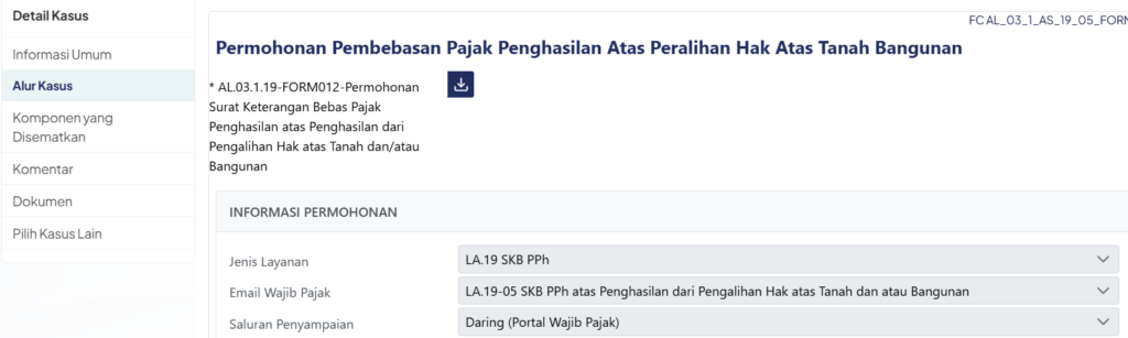 Formulir permohonan Surat Keterangan Bebas PPh atas pengalihan hak tanah dan bangunan pada Coretax DJP yang digunakan untuk pengajuan SKB Warisan.
